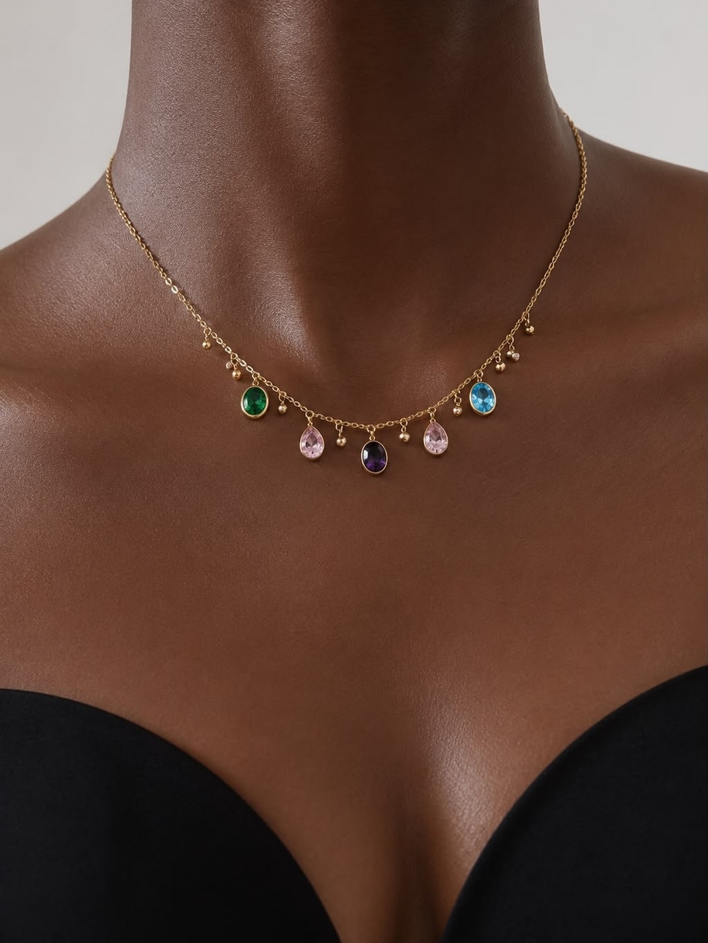 Gold Multi-Gemstone Pendant Necklace - Elegant Women’s Jewelry - Picture 6 of 7